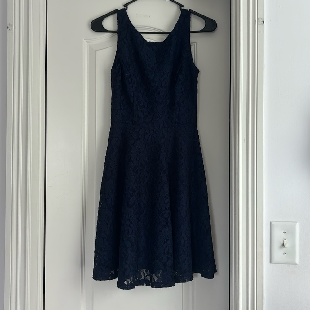 Navy blue dress with floral lace